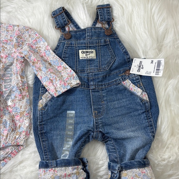 OshKosh B'gosh Floral and Blue 2 piece Overall set for Baby - Picture 5 of 8